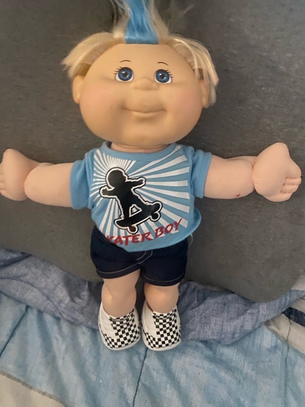 Blue Skateboarder Plush Doll with Blue Hair - Kids Toy